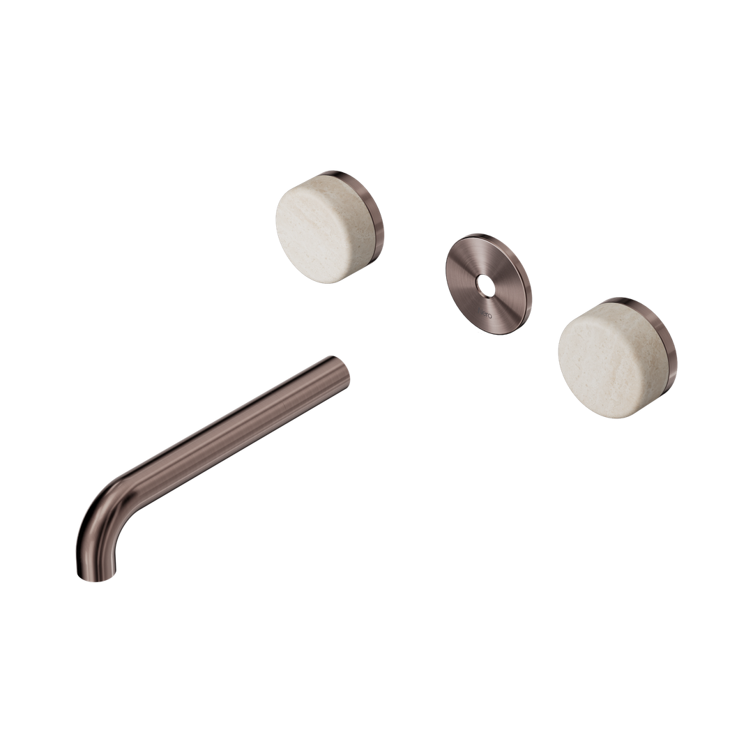 Nero Serenity Wall Basin Set 185Mm Spout Brushed Bronze - Rome Travertine Handle Trim Kit Only