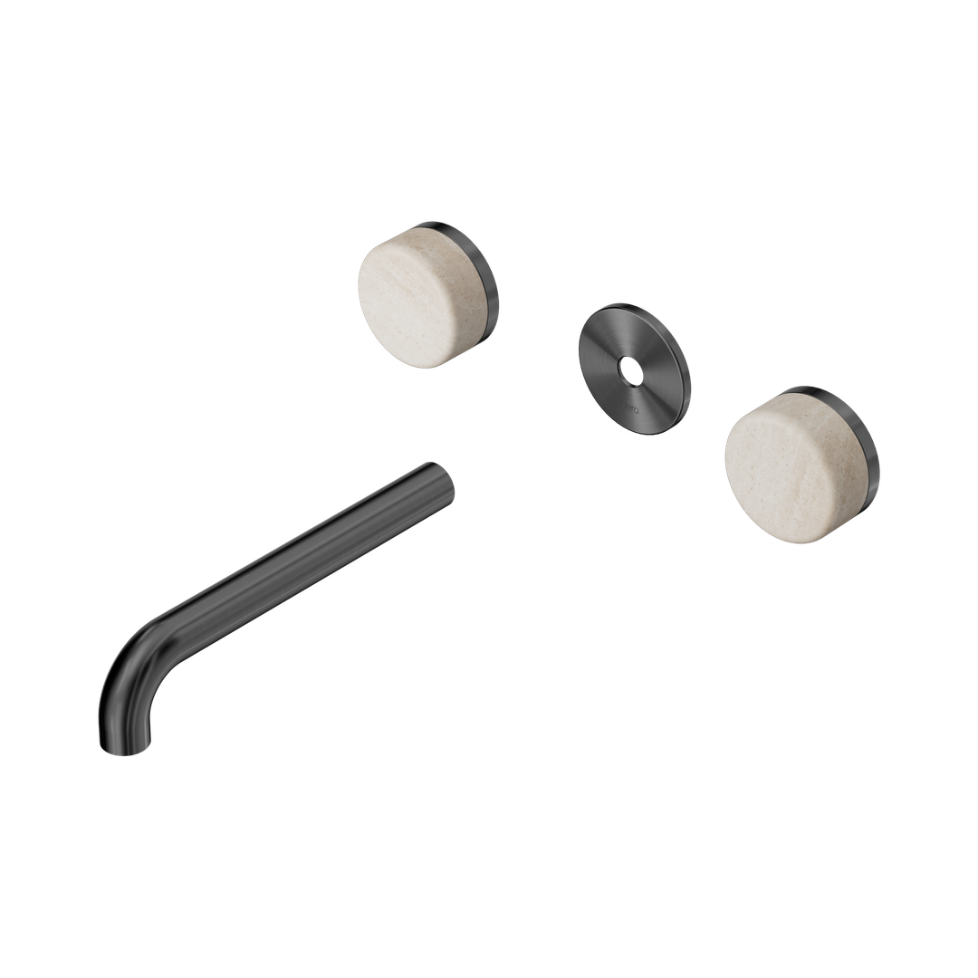 Nero Serenity Wall Basin Set 185Mm Spout Gunmetal - Rome Travertine Handle Trim Kit Only