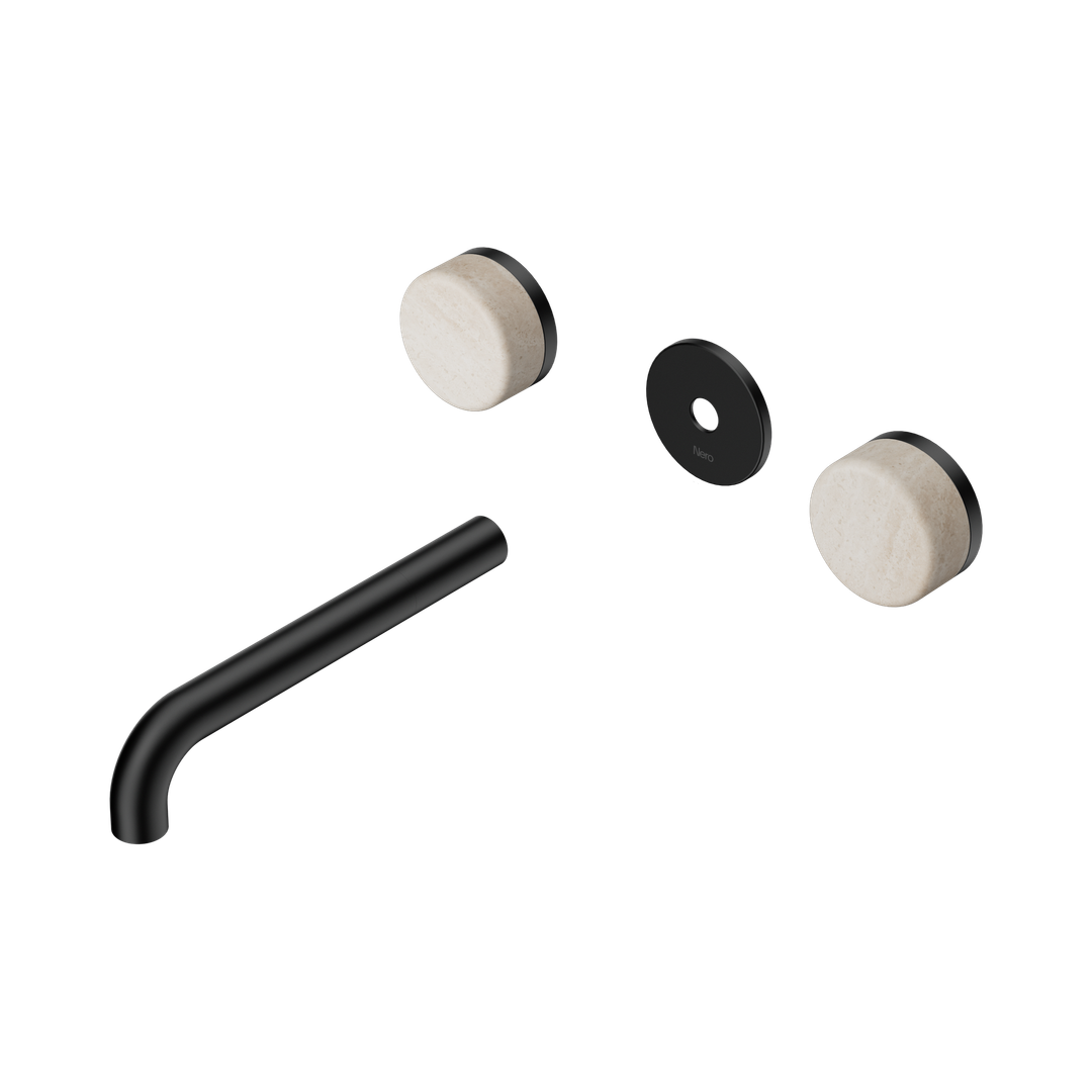 Nero Serenity Wall Basin Set 185Mm Spout Matte Black - Rome Travertine Handle Trim Kit Only