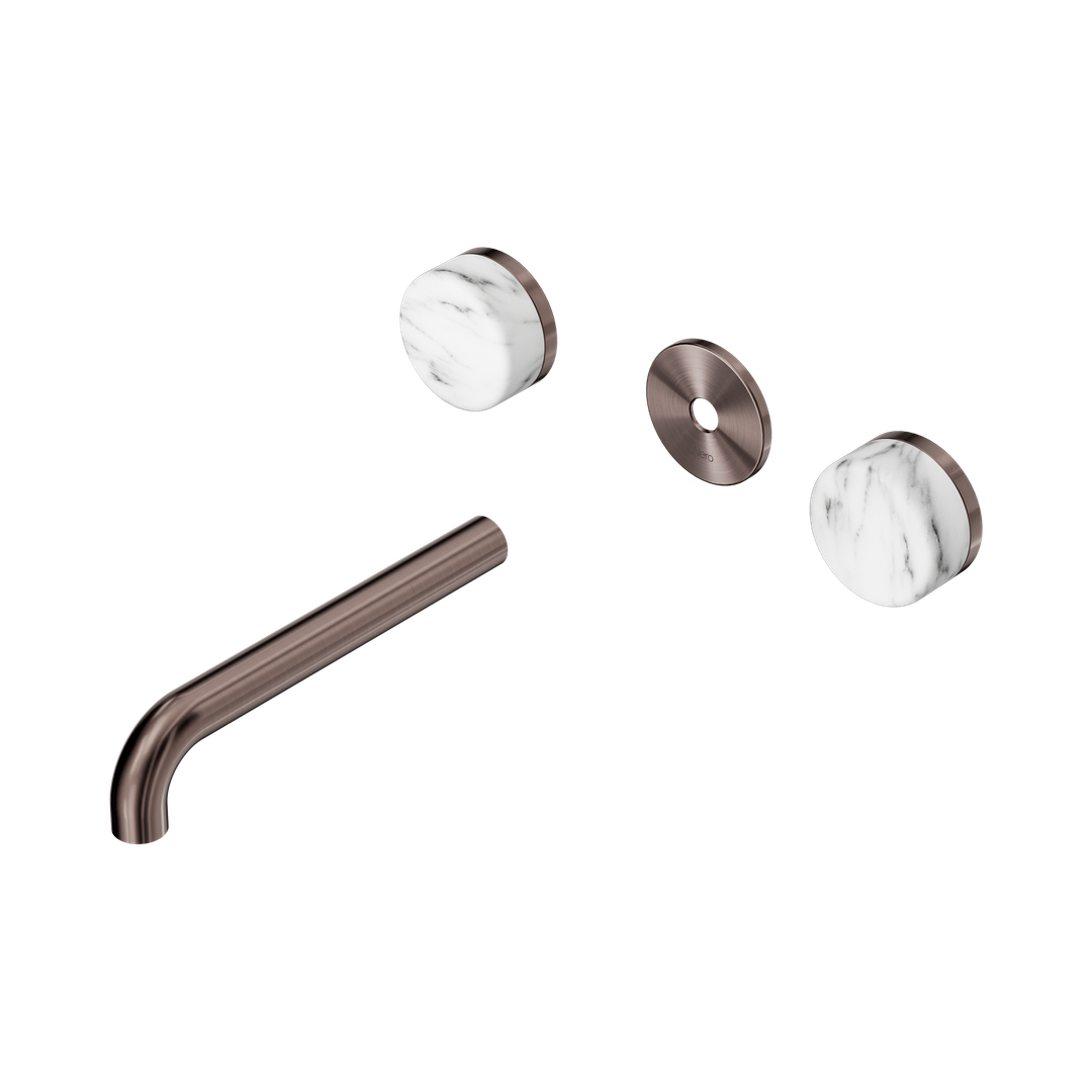 Nero Serenity Wall Basin Set 185Mm Spout - Brushed Bronze Arabescato Corchia Handle Trim Kit Only