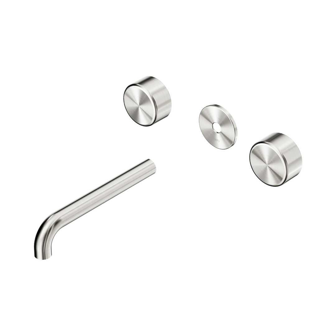 Nero Serenity Wall Basin Set 185Mm Spout Brushed Nickel - Metal Handle Trim Kit Only