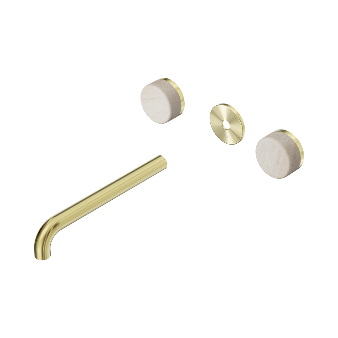Nero Serenity Wall Basin Set 220Mm Spout - Brushed Gold Rome Travertine Handle Trim Kit Only