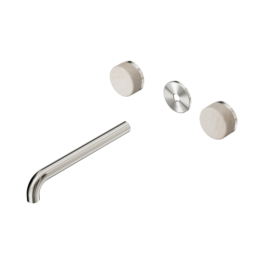 Nero Serenity Wall Basin Set 220Mm Spout Brushed Nickel - Rome Travertine Handle Trim Kit Only