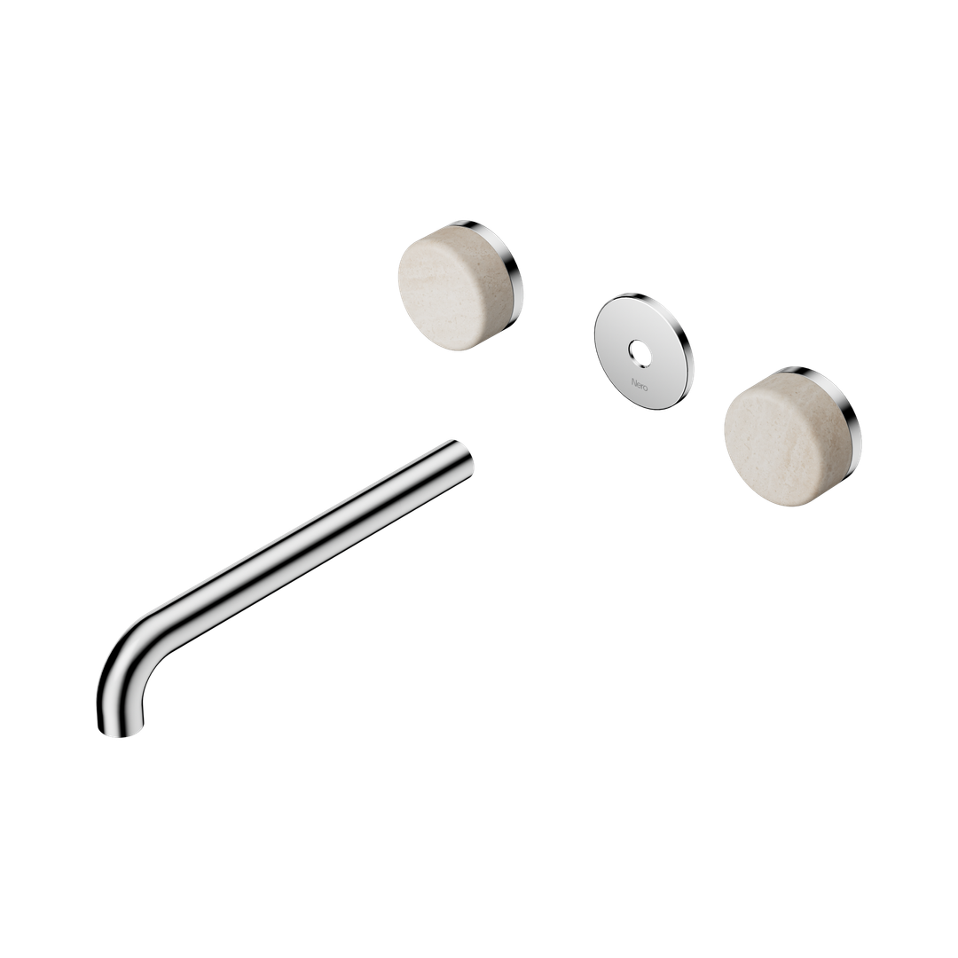 Nero Serenity Wall Basin Set 220Mm Spout Chrome - Rome Travertine Handle Trim Kit Only