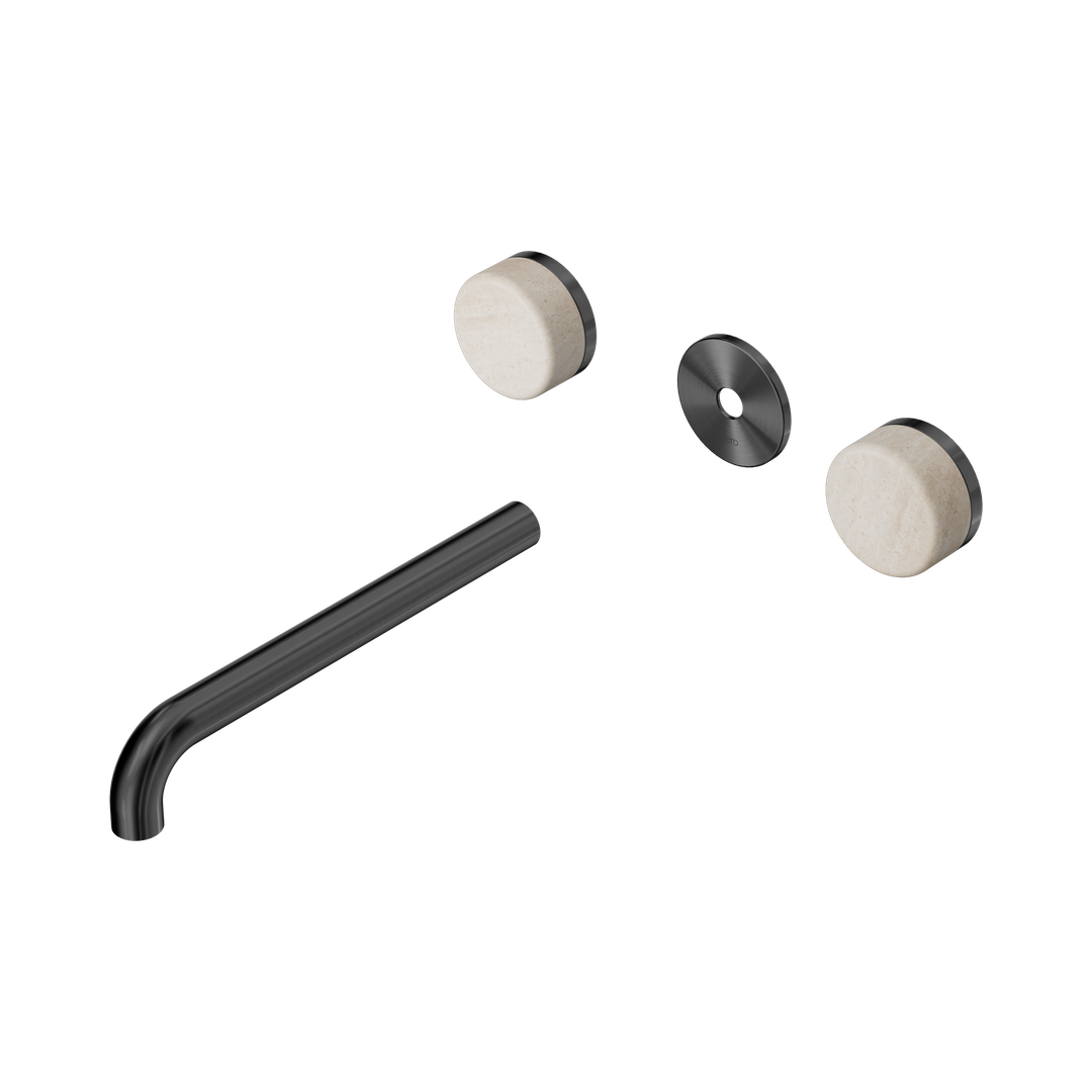 Nero Serenity Wall Basin Set 220Mm Spout Gunmetal - Rome Travertine Handle Trim Kit Only