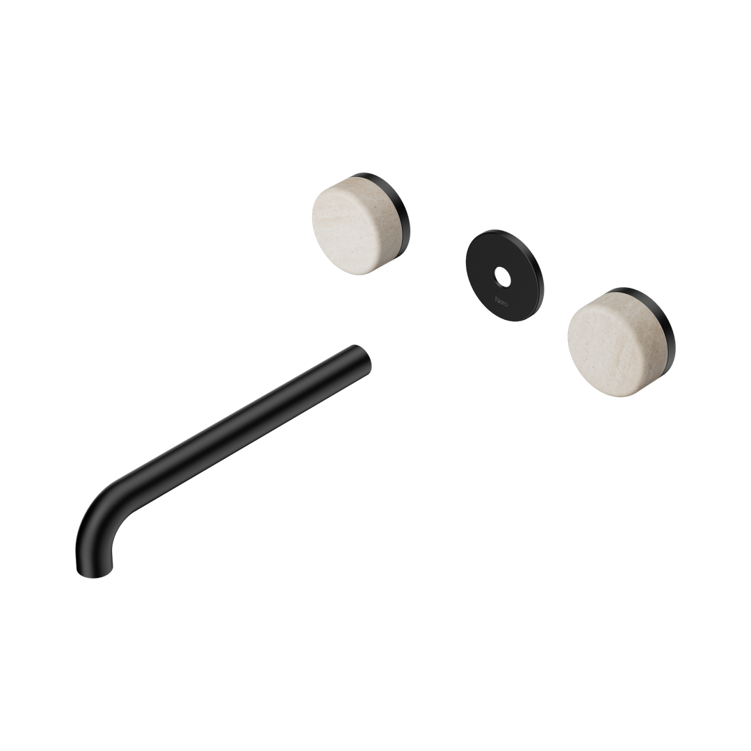 Nero Serenity Wall Basin Set 220Mm Spout Matte Black - Rome Travertine Handle Trim Kit Only