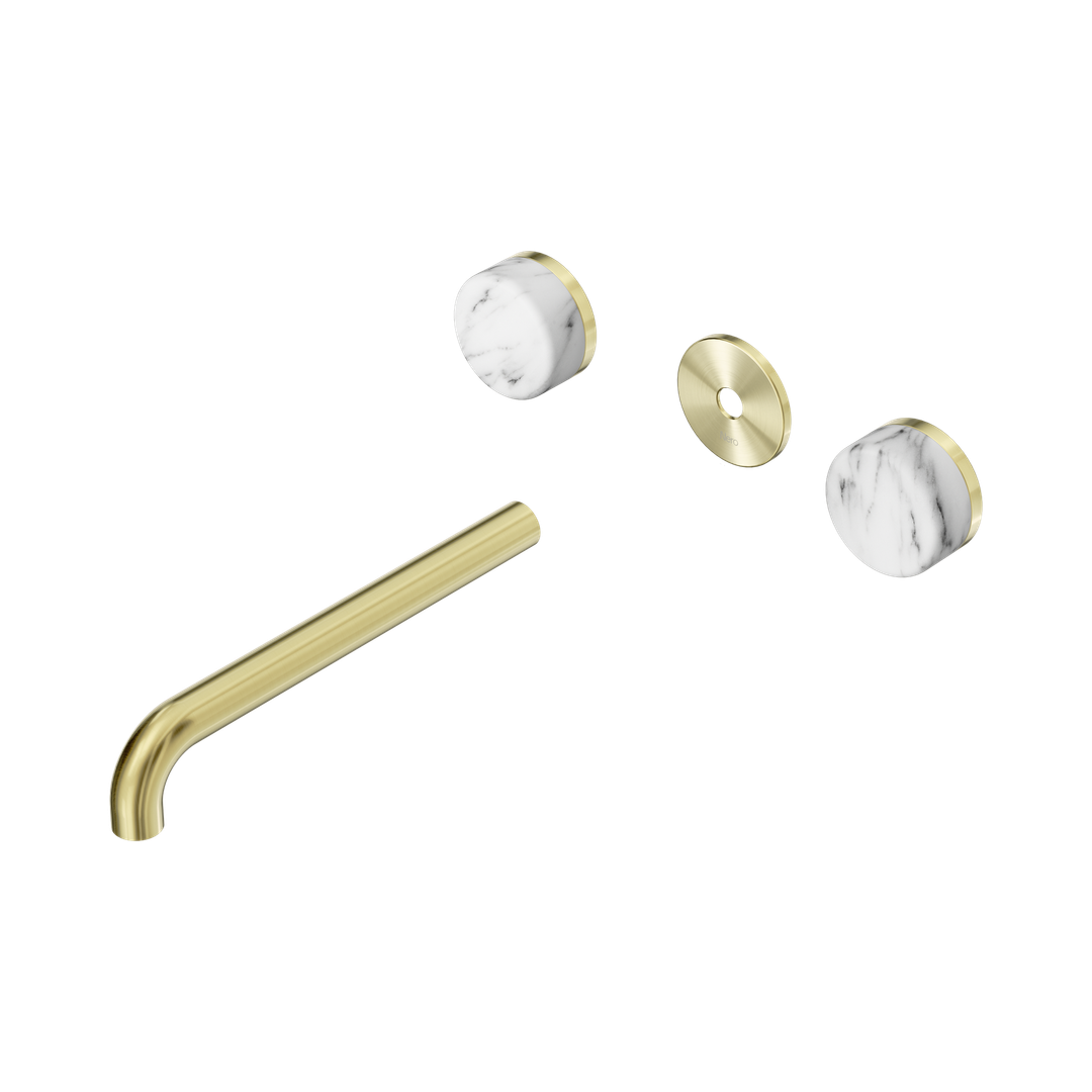 Nero Serenity Wall Basin Set 220Mm Spout - Brushed Gold Arabescato Corchia Handle Trim Kit Only