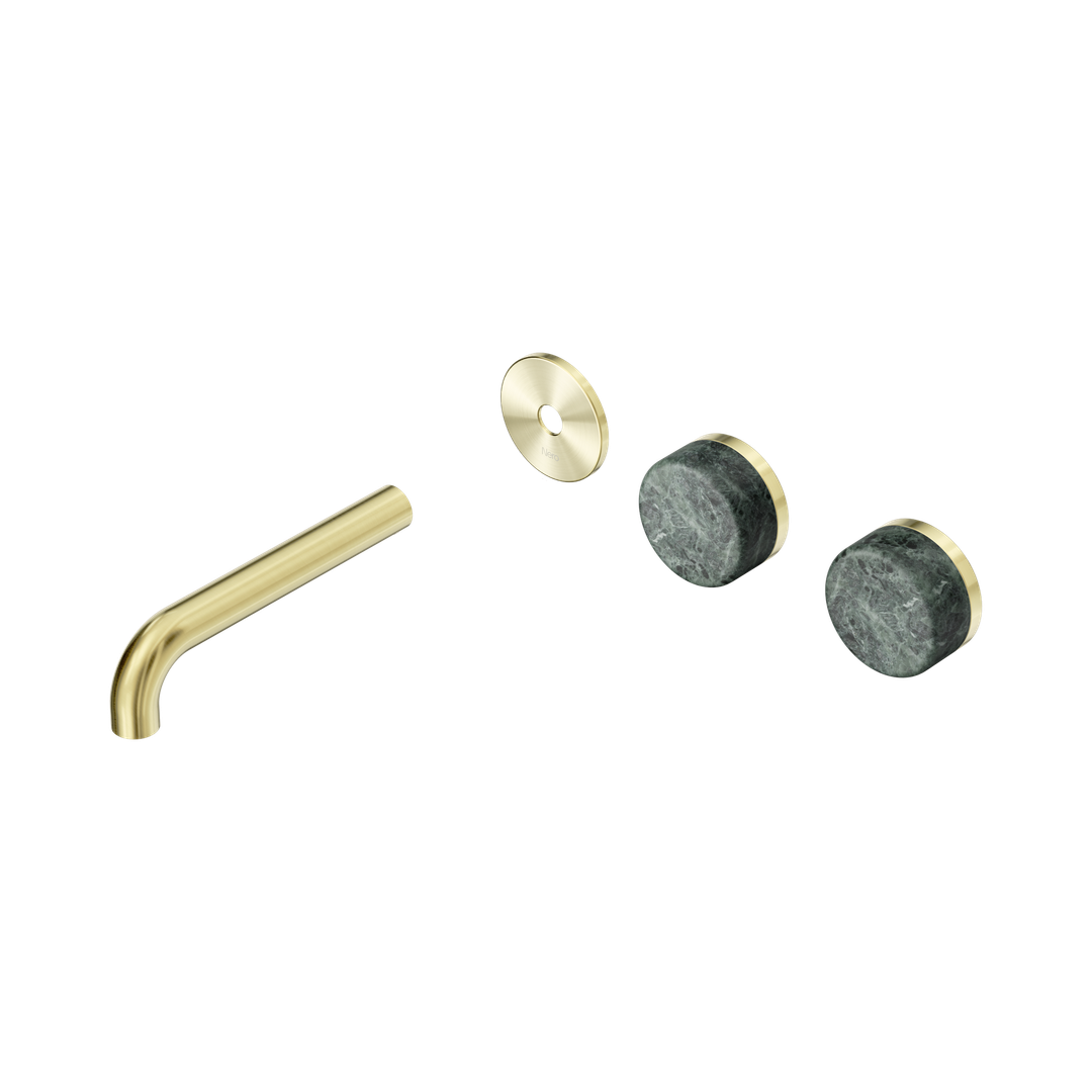 Nero Serenity Wall Basin Set 160Mm Offset Spout Brushed Gold - Verde Alpi Handle Trim Kit Only
