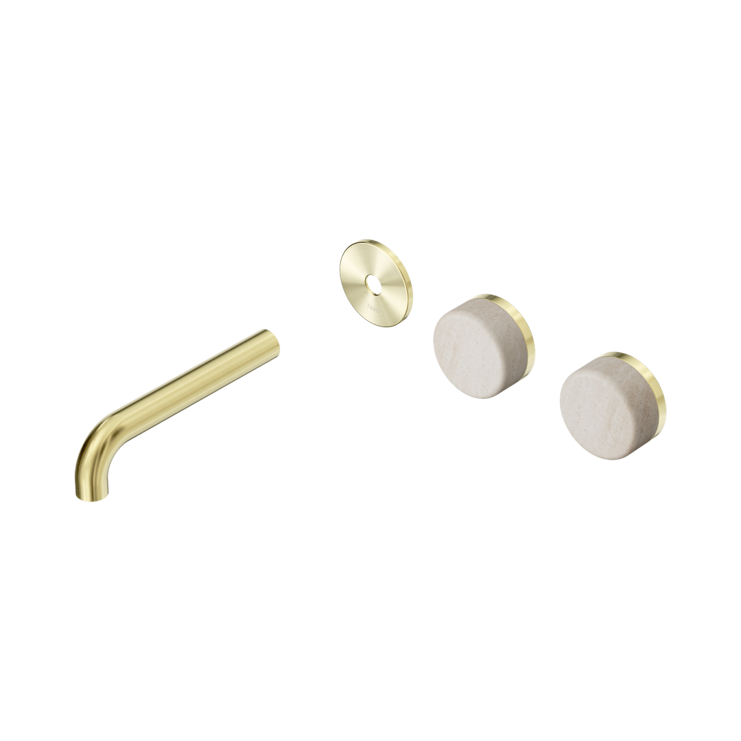 Nero Serenity Wall Basin Set 160Mm Offset Spout - Brushed Gold Rome Travertine Handle Trim Kit Only