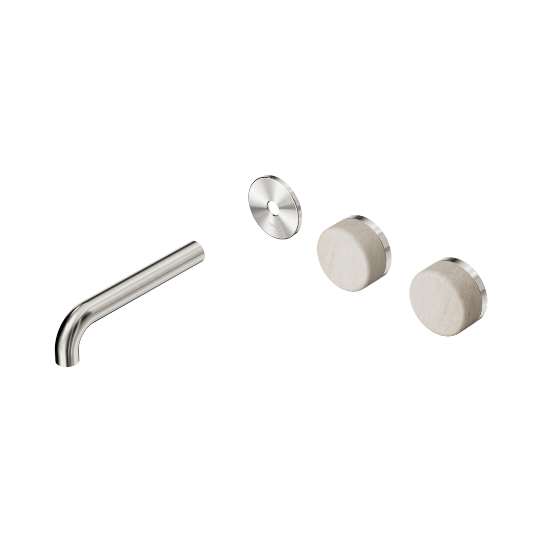 Nero Serenity Wall Basin Set 160Mm Offset Spout - Brushed Nickel Rome Travertine Handle Trim Kit