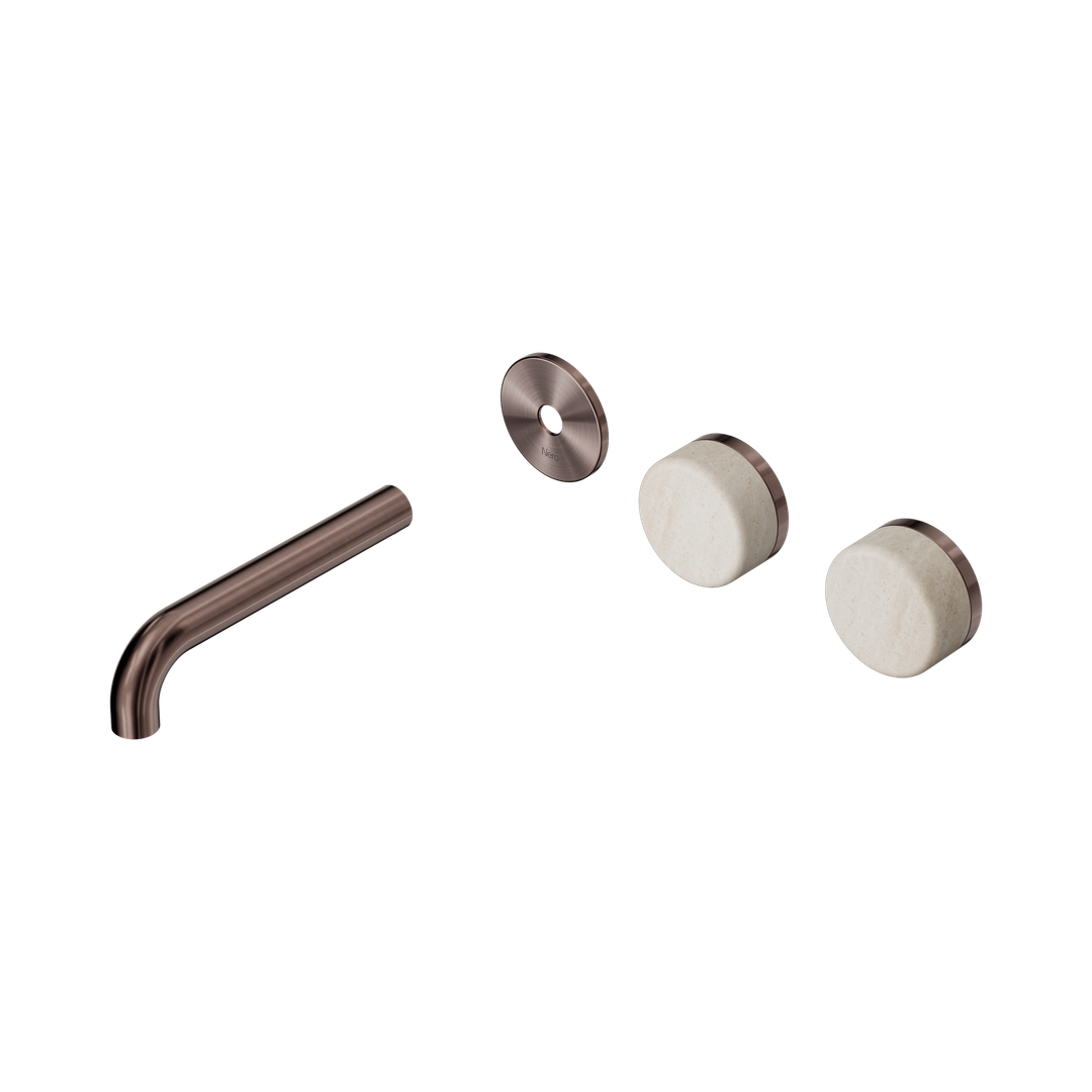 Nero Serenity Wall Basin Set 160Mm Offset Spout - Brushed Bronze Rome Travertine Handle Trim Kit