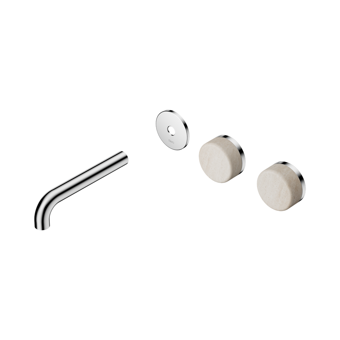 Nero Serenity Wall Basin Set 160Mm Offset Spout Chrome - Rome Travertine Handle Trim Kit Only