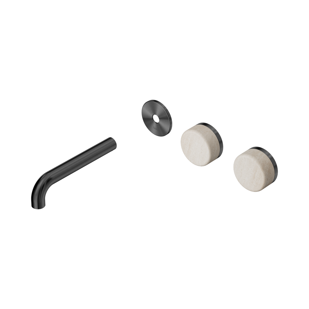 Nero Serenity Wall Basin Set 160Mm Offset Spout - Gunmetal Rome Travertine Handle Trim Kit Only