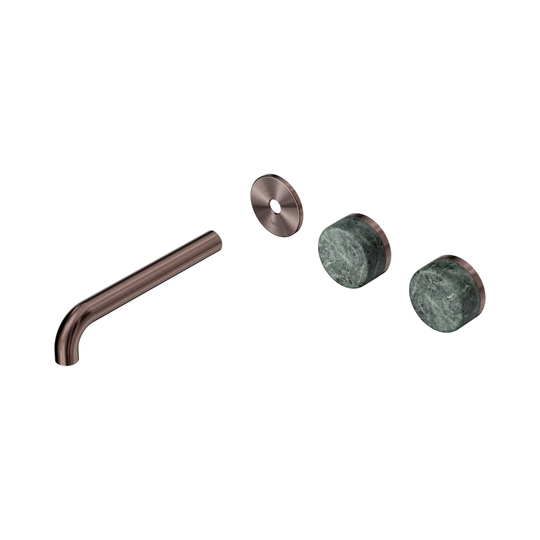 Nero Serenity Wall Basin Set 185Mm Offset Spout - Brushed Bronze Verde Alpi Handle Trim Kit Only