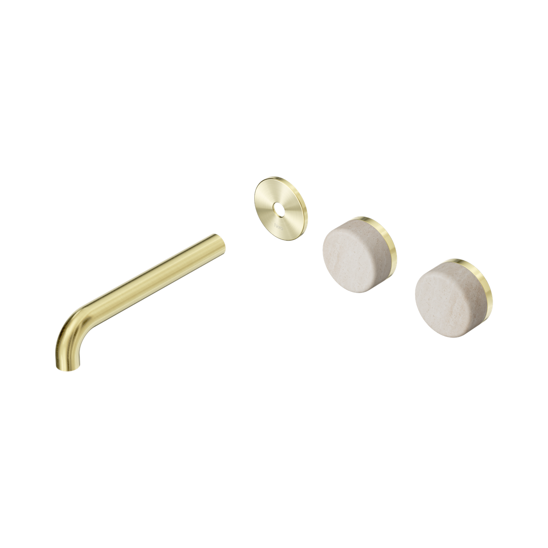 Nero Serenity Wall Basin Set 185Mm Offset Spout - Brushed Gold Rome Travertine Handle Trim Kit Only