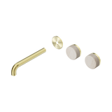 Nero Serenity Wall Basin Set 185Mm Offset Spout - Brushed Gold Rome Travertine Handle Trim Kit Only