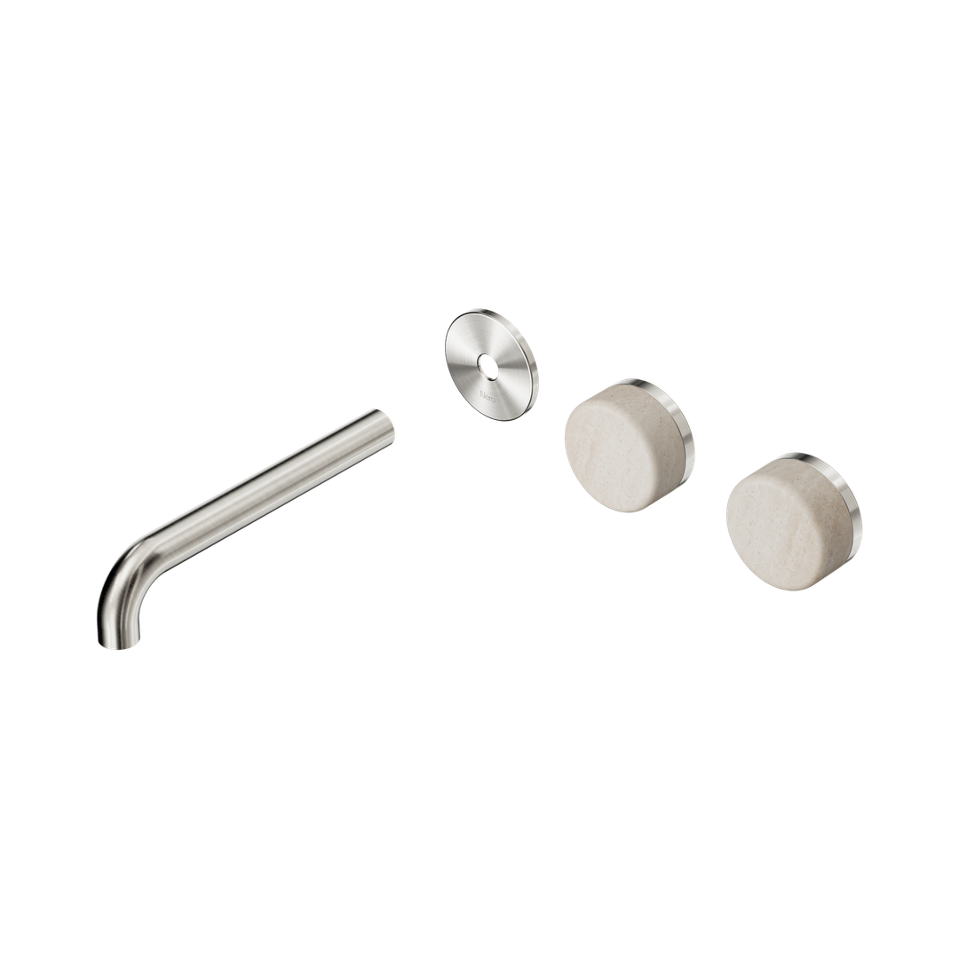Nero Serenity Wall Basin Set 185Mm Offset Spout - Brushed Nickel Rome Travertine Handle Trim Kit
