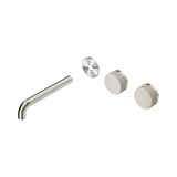 Nero Serenity Wall Basin Set 185Mm Offset Spout - Brushed Nickel Rome Travertine Handle Trim Kit