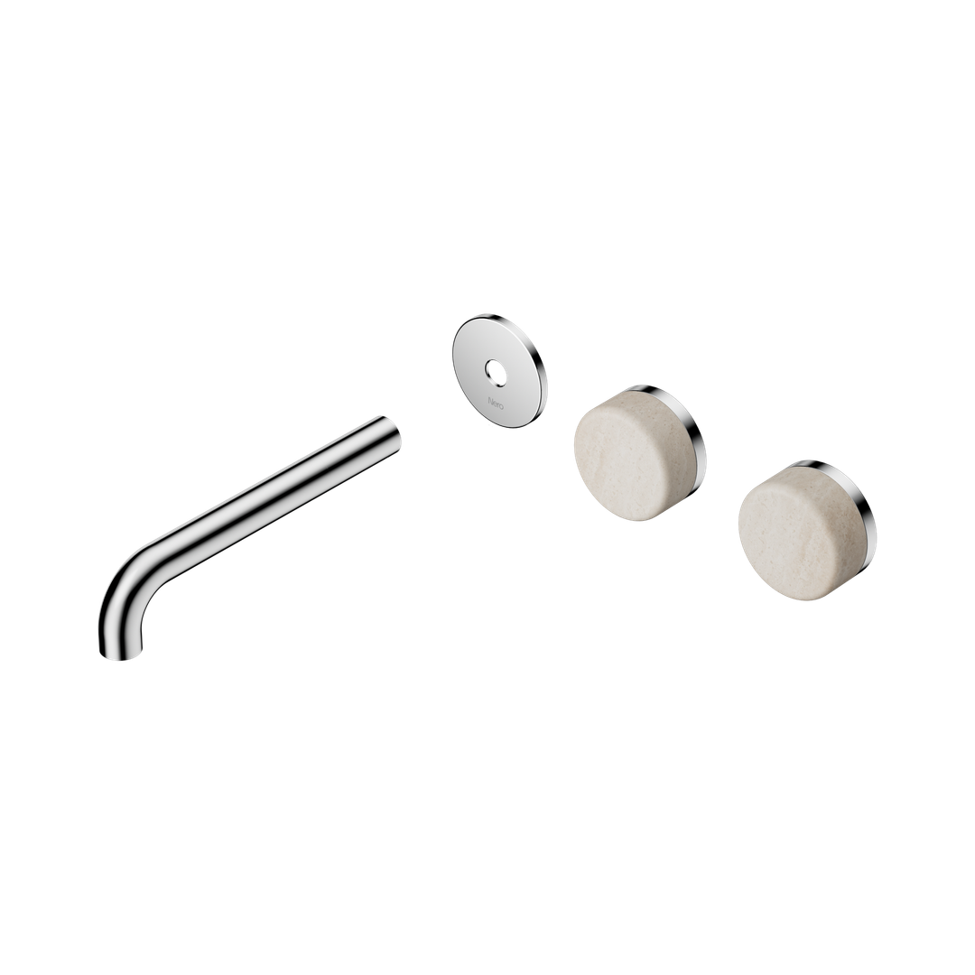 Nero Serenity Wall Basin Set 185Mm Offset Spout Chrome - Rome Travertine Handle Trim Kit Only