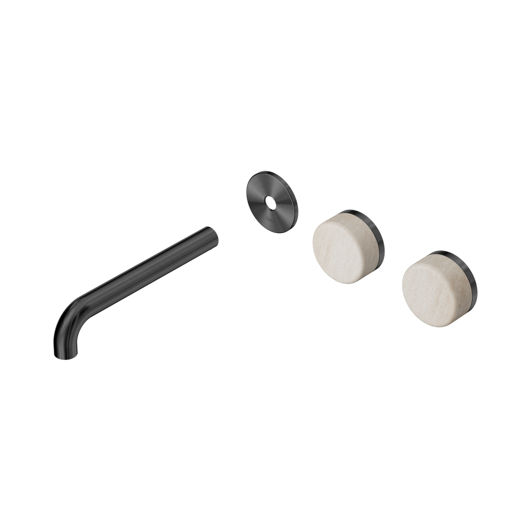 Nero Serenity Wall Basin Set 185Mm Offset Spout - Gunmetal Rome Travertine Handle Trim Kit Only