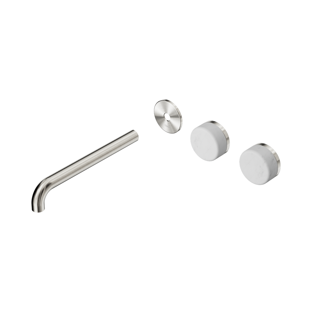 Nero Serenity Wall Basin Set 220Mm Offset Spout Brushed Nickel - Carrara Handle Trim Kit Only