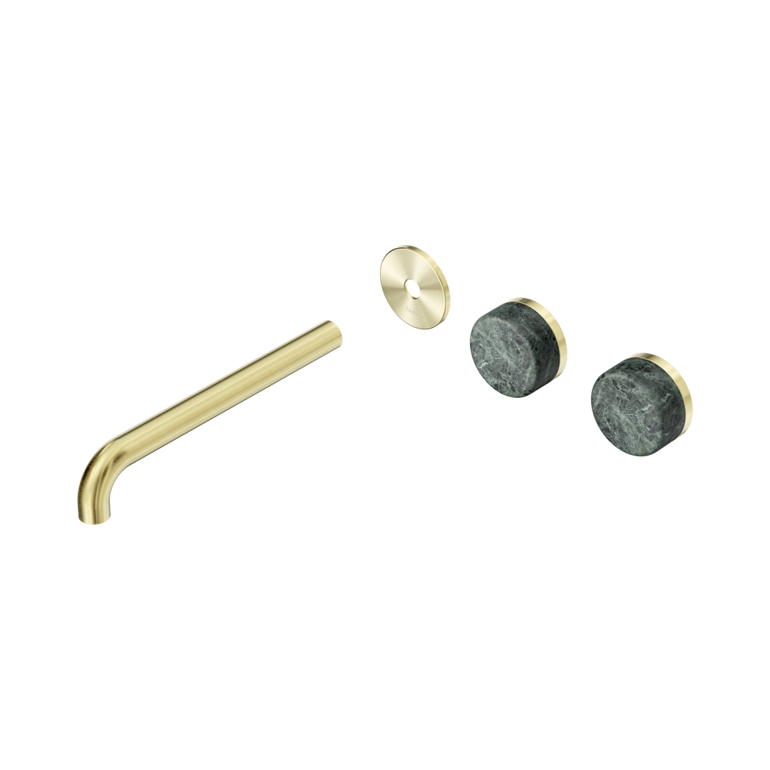Nero Serenity Wall Basin Set 220Mm Offset Spout Brushed Gold - Verde Alpi Handle Trim Kit Only