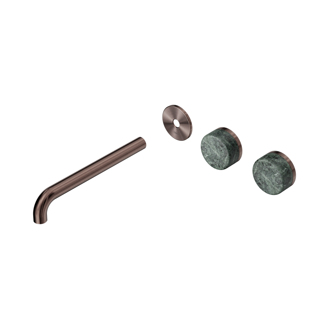 Nero Serenity Wall Basin Set 220Mm Offset Spout - Brushed Bronze Verde Alpi Handle Trim Kit Only
