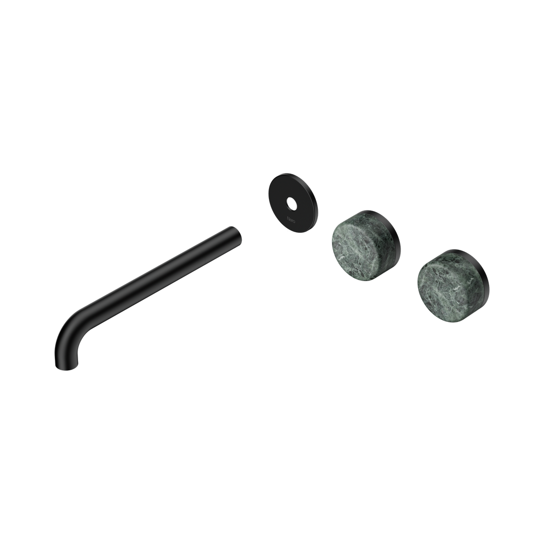 Nero Serenity Wall Basin Set 220Mm Offset Spout Matte Black - Verde Alpi Handle Trim Kit Only