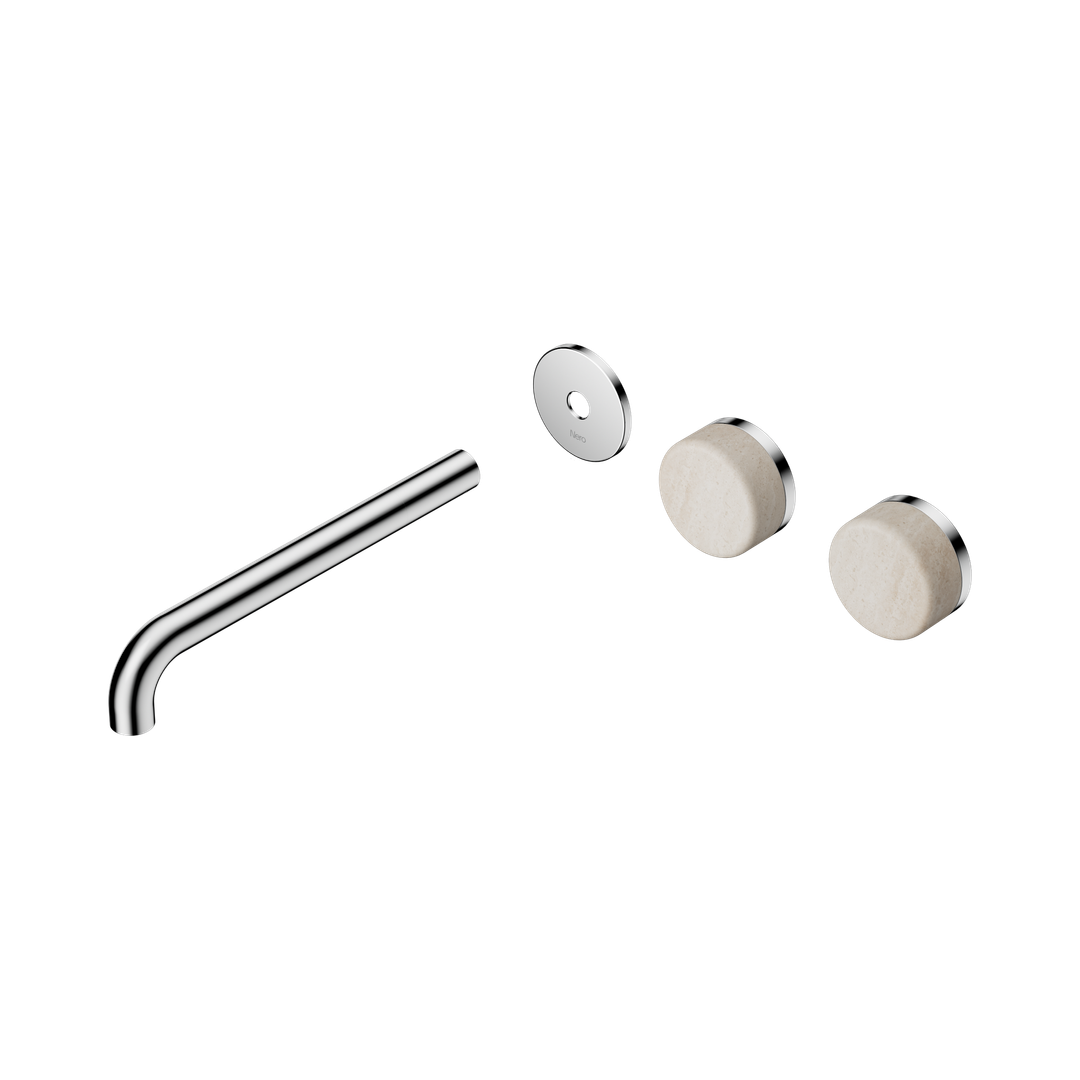 Nero Serenity Wall Basin Set 220Mm Offset Spout Chrome - Rome Travertine Handle Trim Kit Only