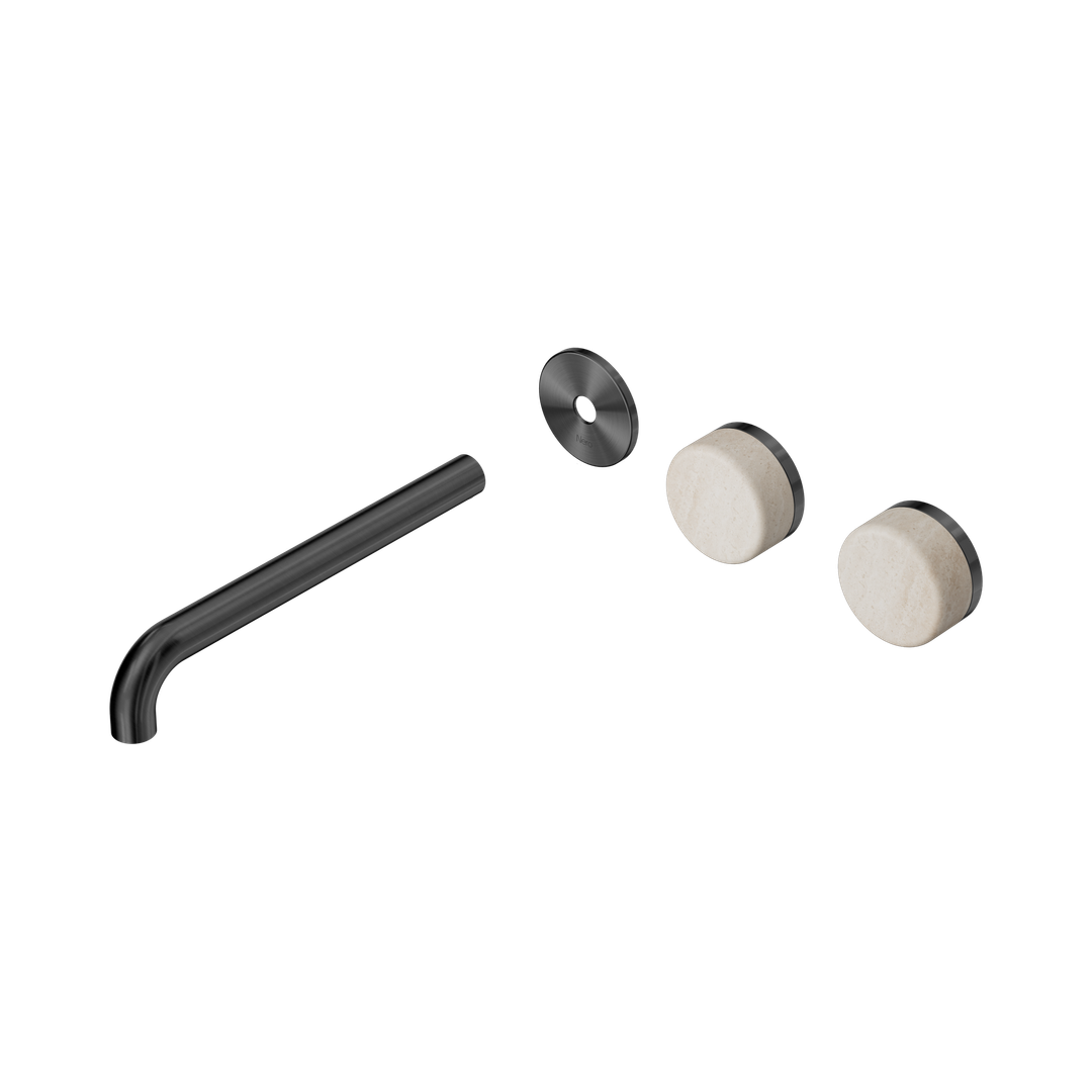 Nero Serenity Wall Basin Set 220Mm Offset Spout - Gunmetal Rome Travertine Handle Trim Kit Only