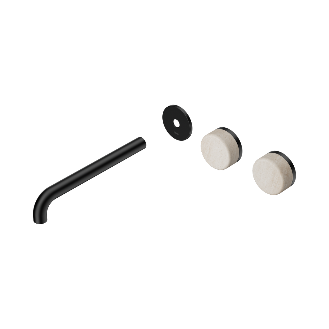 Nero Serenity Wall Basin Set 220Mm Offset Spout - Matte Black Rome Travertine Handle Trim Kit Only