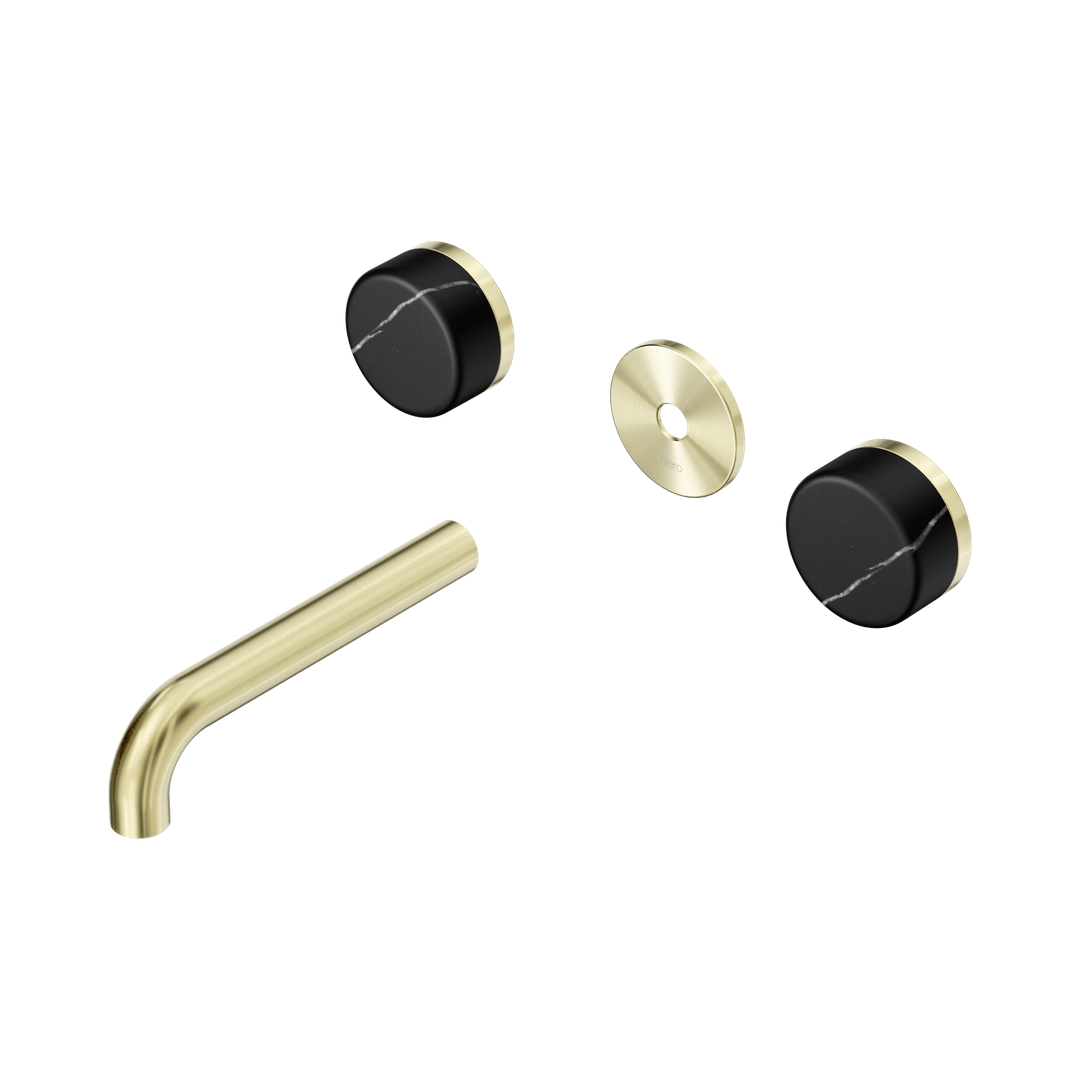 Nero Serenity Wall Basin Set 160Mm Spout Brushed Gold - Marquina Black Handle Trim Kit Only