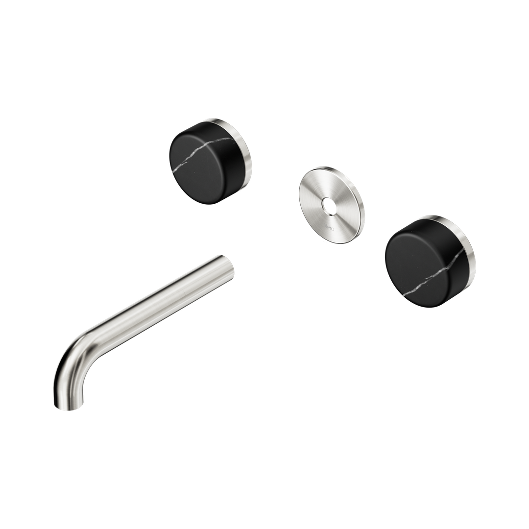 Nero Serenity Wall Basin Set 160Mm Spout Brushed Nickel - Marquina Black Handle Trim Kit Only