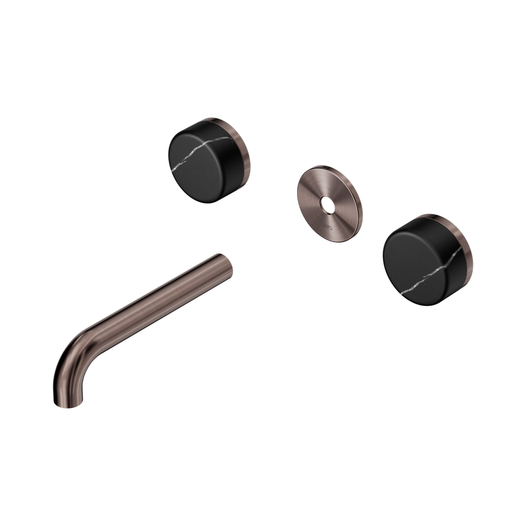 Nero Serenity Wall Basin Set 160Mm Spout Brushed Bronze - Marquina Black Handle Trim Kit Only