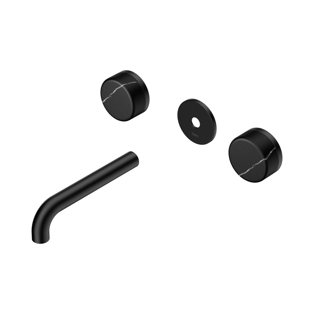 Nero Serenity Wall Basin Set 160Mm Spout Matte Black - Marquina Black Handle Trim Kit Only