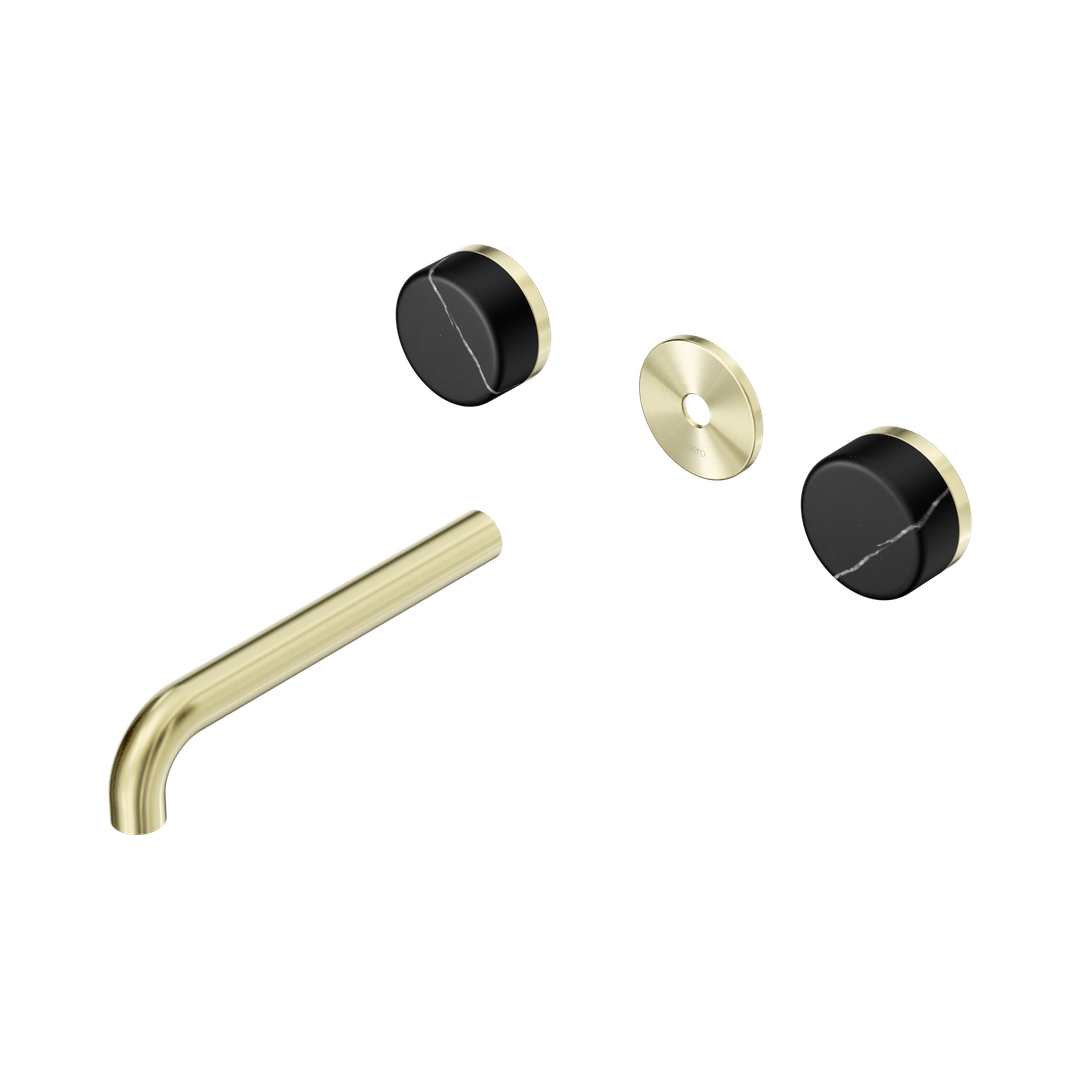Nero Serenity Wall Basin Set 185Mm Spout Brushed Gold - Marquina Black Handle Trim Kit Only
