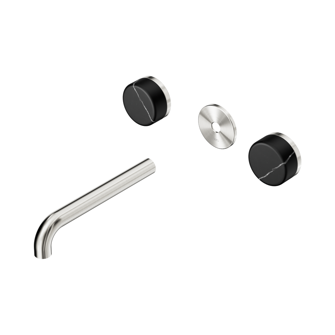 Nero Serenity Wall Basin Set 185Mm Spout Brushed Nickel - Marquina Black Handle Trim Kit Only