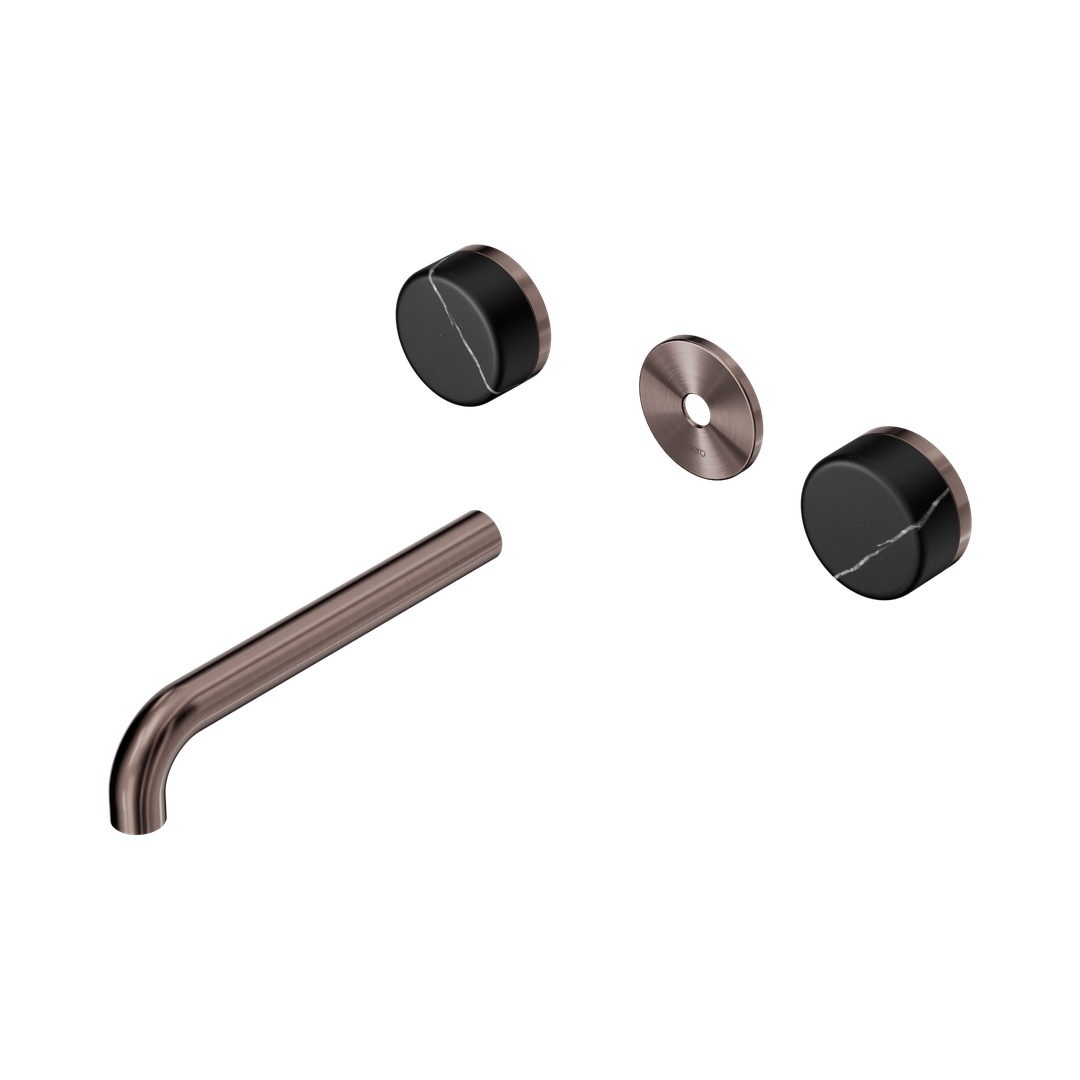 Nero Serenity Wall Basin Set 185Mm Spout Brushed Bronze - Marquina Black Handle Trim Kit Only