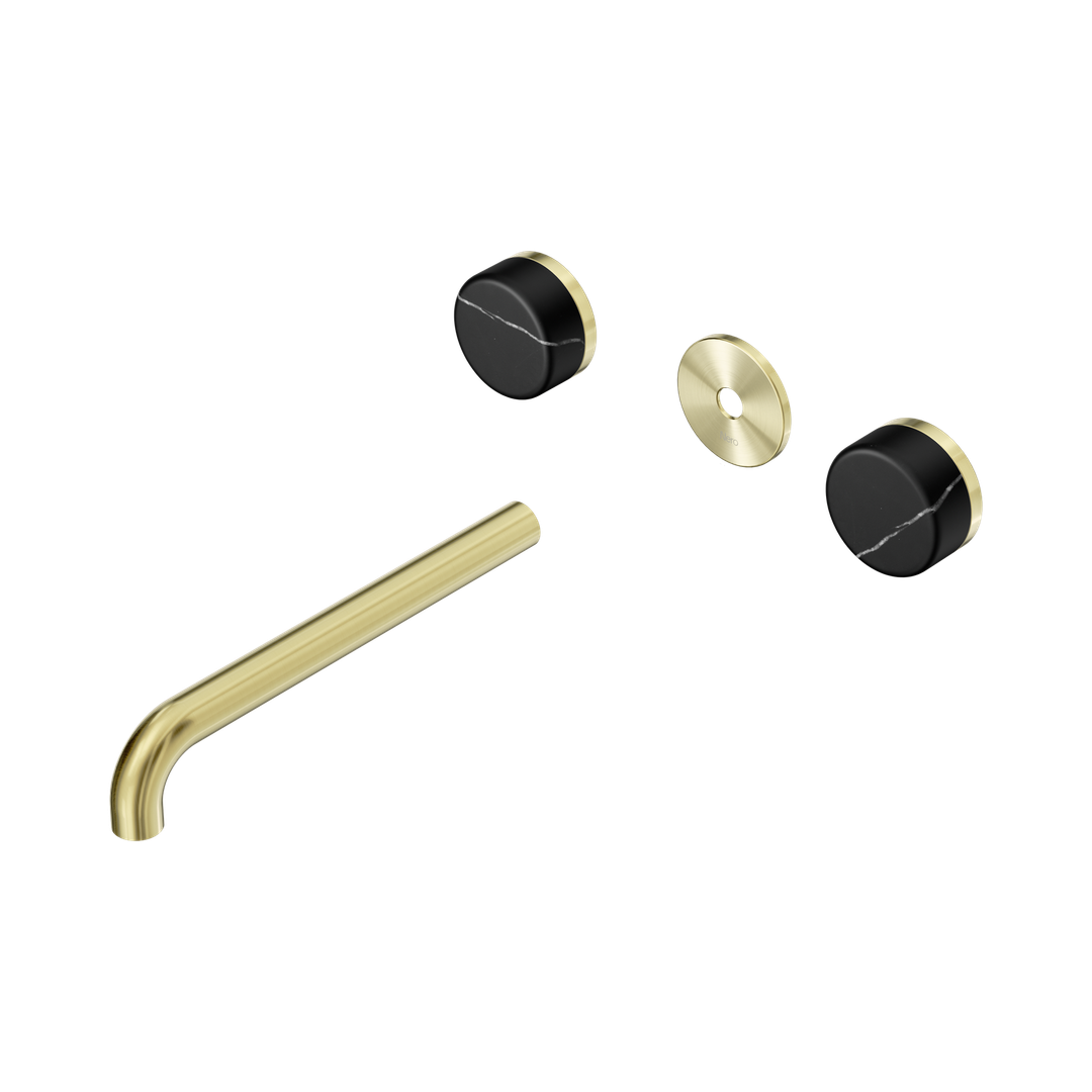 Nero Serenity Wall Basin Set 220Mm Spout Brushed Gold - Marquina Black Handle Trim Kit Only