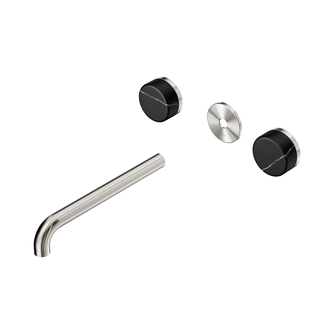 Nero Serenity Wall Basin Set 220Mm Spout Brushed Nickel - Marquina Black Handle Trim Kit Only