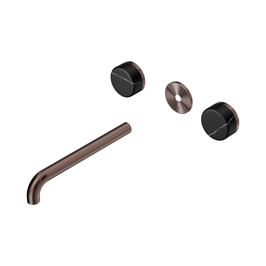 Nero Serenity Wall Basin Set 220Mm Spout Brushed Bronze - Marquina Black Handle Trim Kit Only