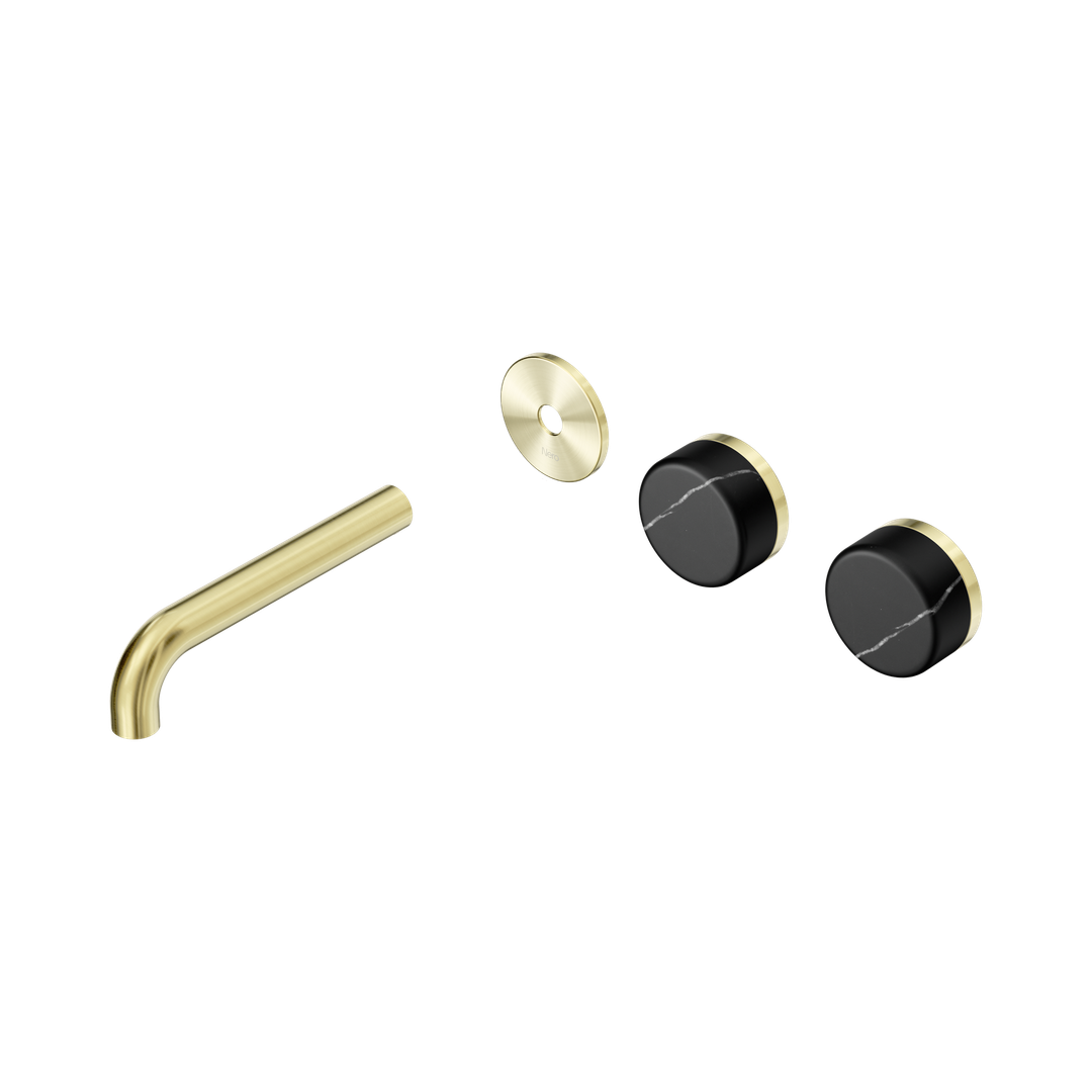 Nero Serenity Wall Basin Set 160Mm Offset Spout - Brushed Gold Marquina Black Handle Trim Kit Only