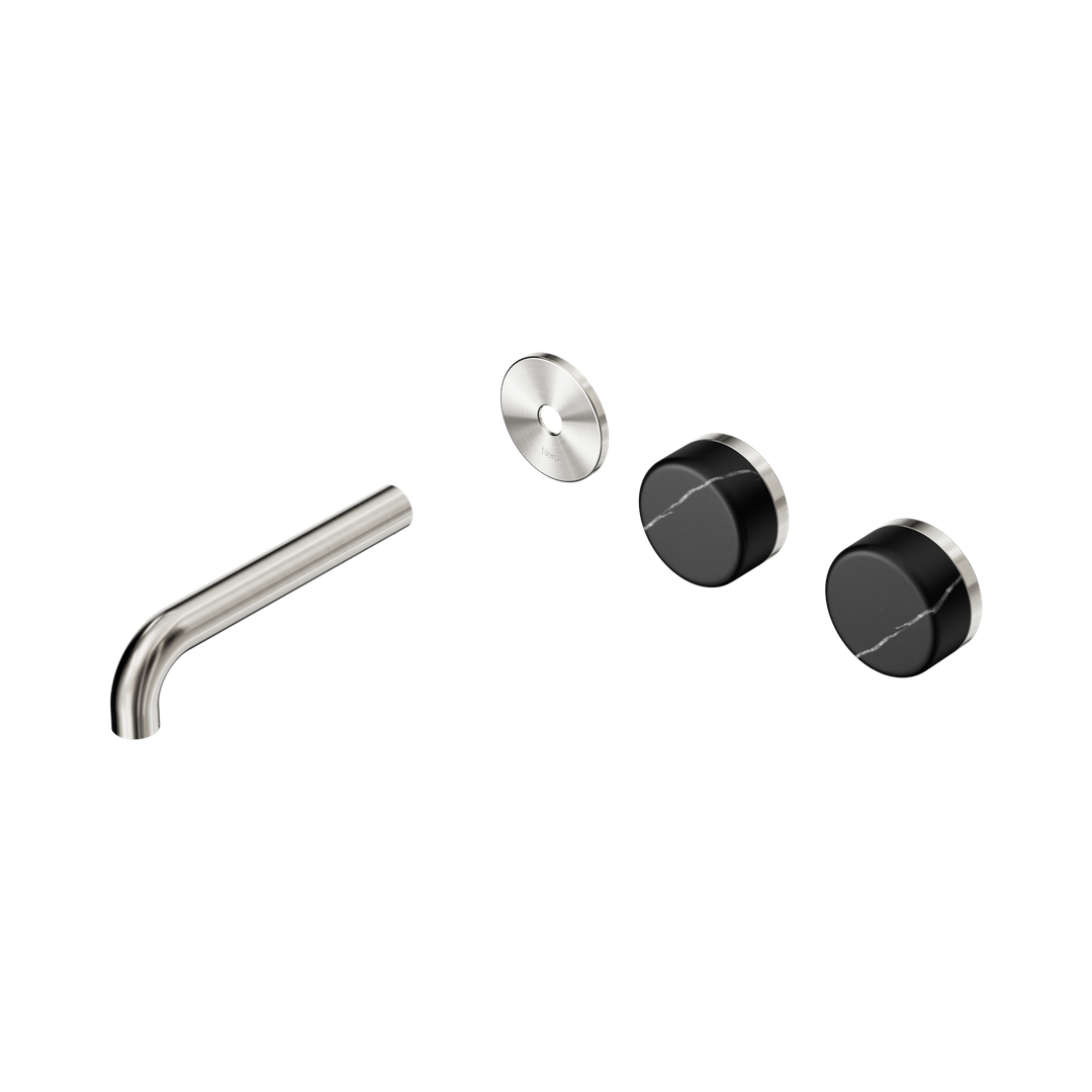 Nero Serenity Wall Basin Set 160Mm Offset Spout - Brushed Nickel Marquina Black Handle Trim Kit