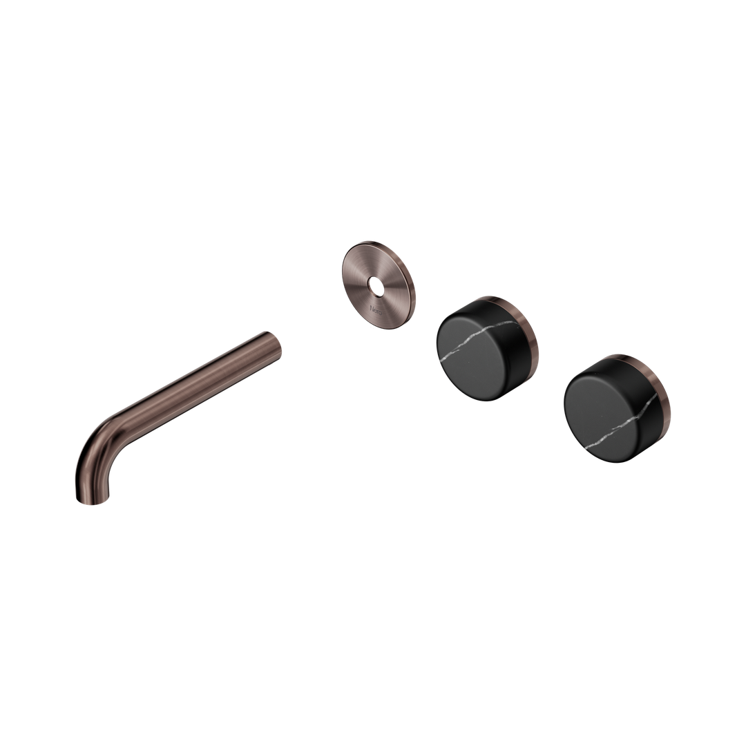 Nero Serenity Wall Basin Set 160Mm Offset Spout - Brushed Bronze Marquina Black Handle Trim Kit
