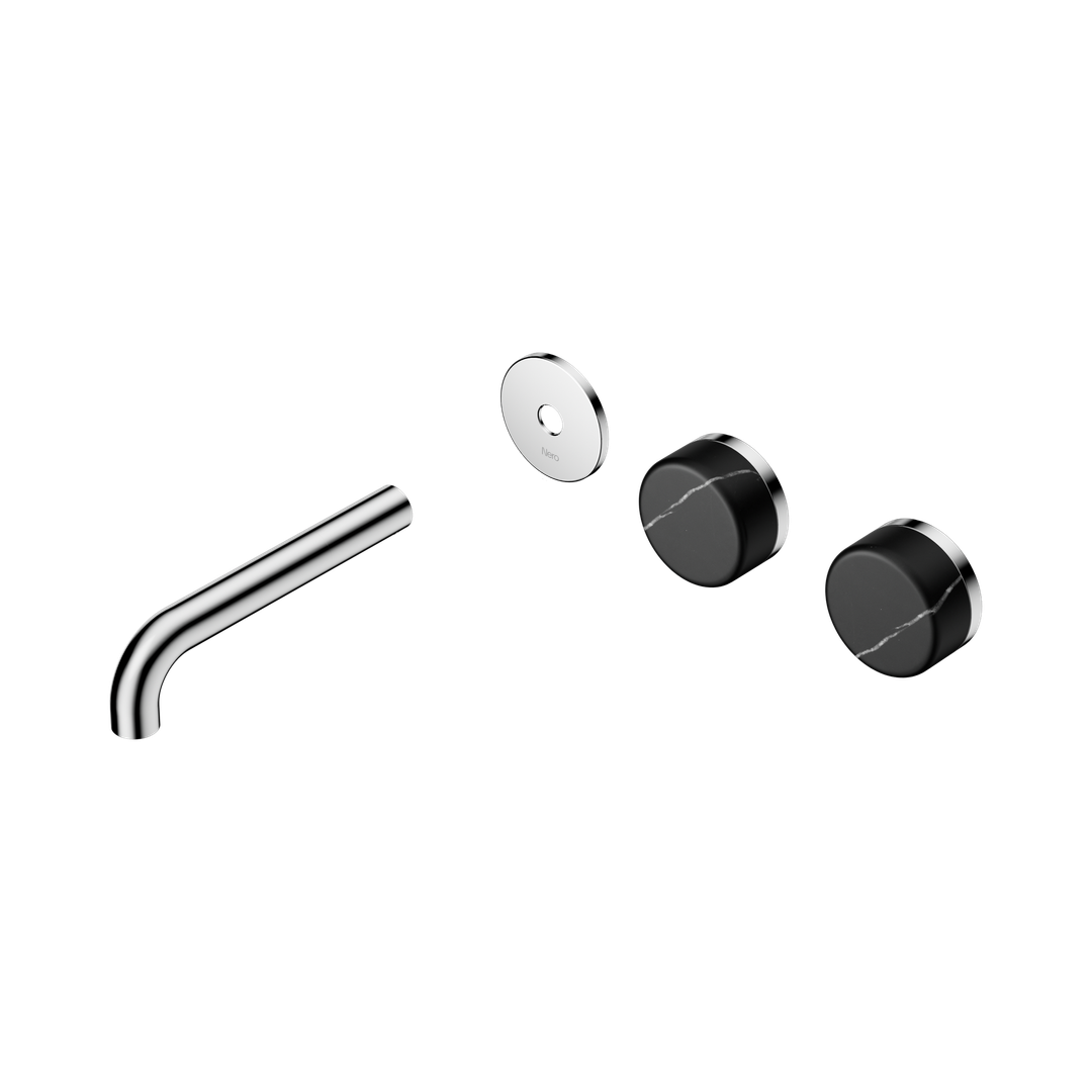 Nero Serenity Wall Basin Set 160Mm Offset Spout - Chrome Marquina Black Handle Trim Kit Only