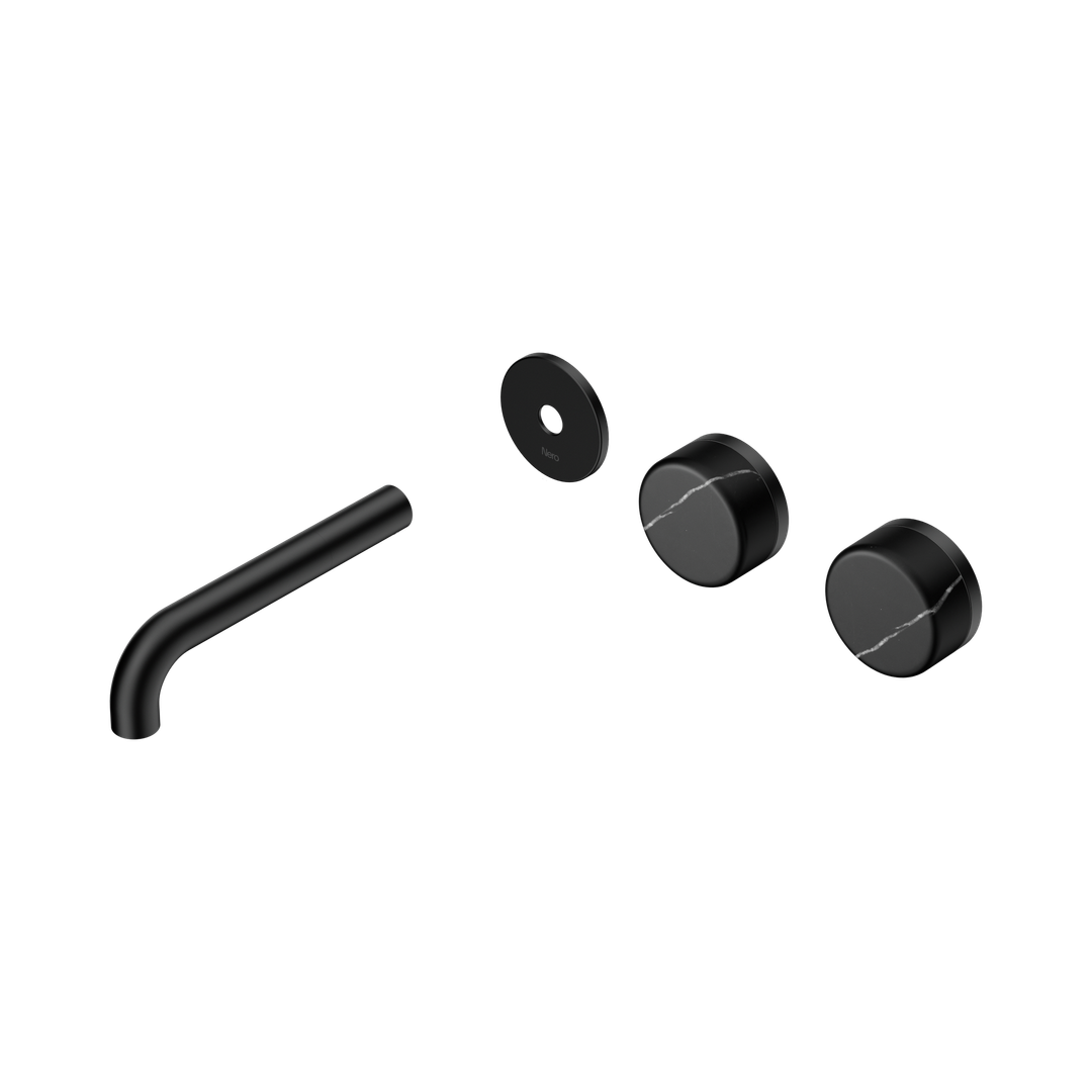 Nero Serenity Wall Basin Set 160Mm Offset Spout - Matte Black Marquina Black Handle Trim Kit Only