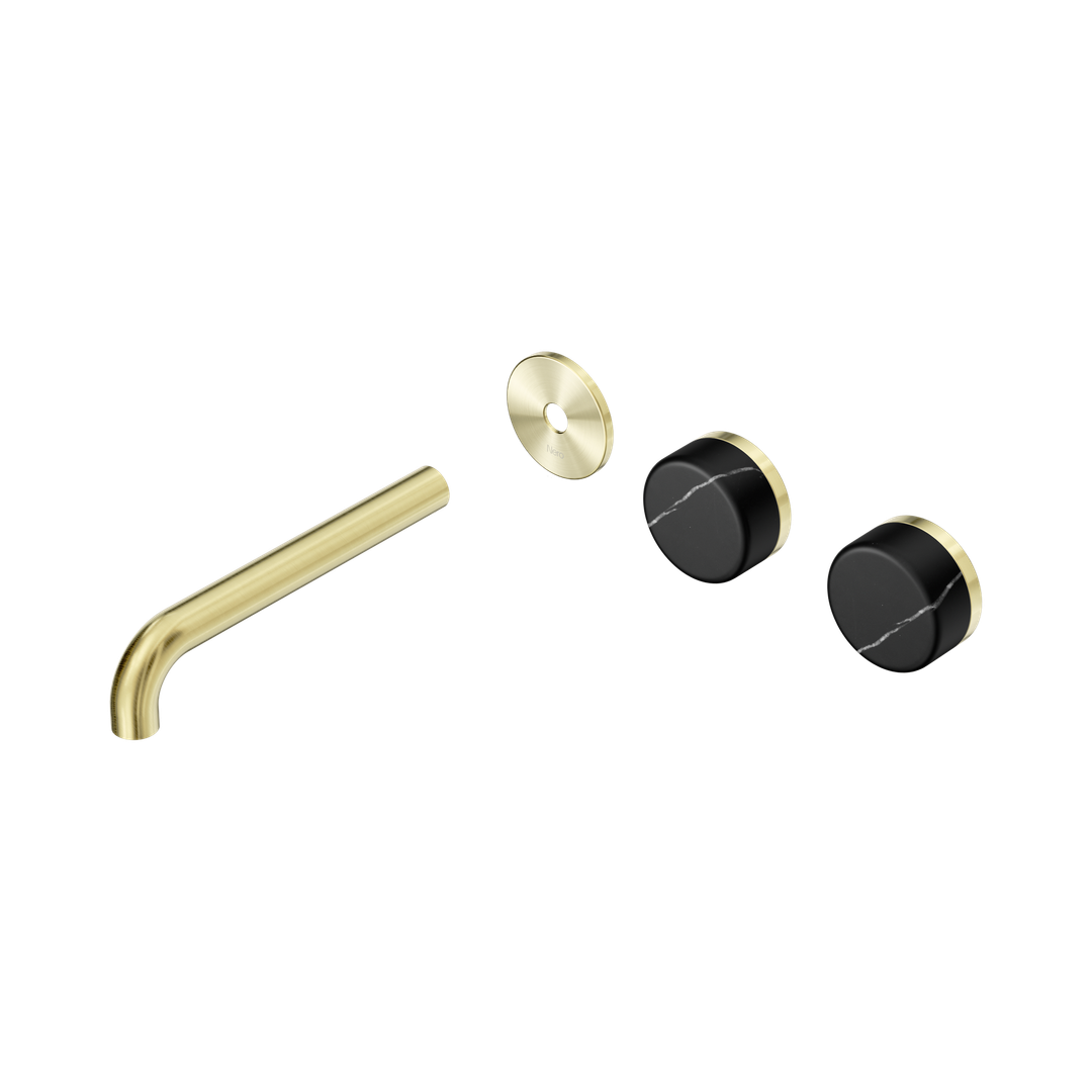 Nero Serenity Wall Basin Set 185Mm Offset Spout - Brushed Gold Marquina Black Handle Trim Kit Only