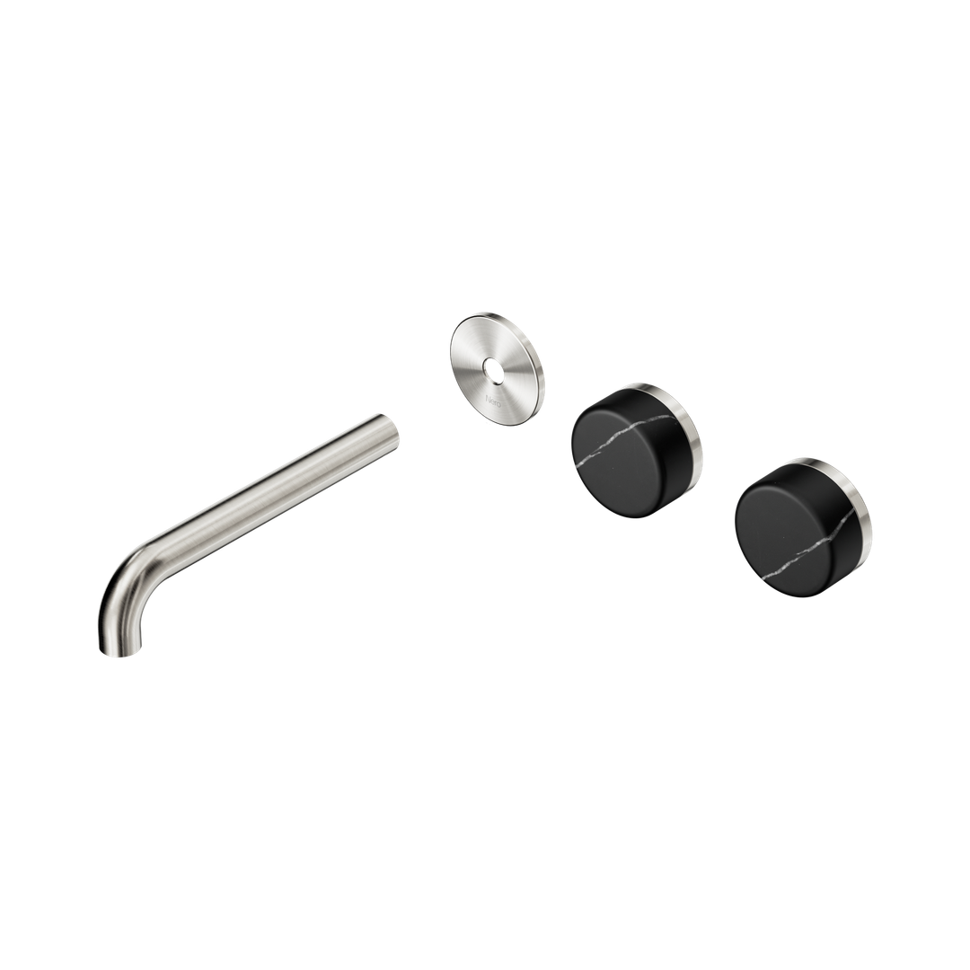 Nero Serenity Wall Basin Set 185Mm Offset Spout - Brushed Nickel Marquina Black Handle Trim Kit