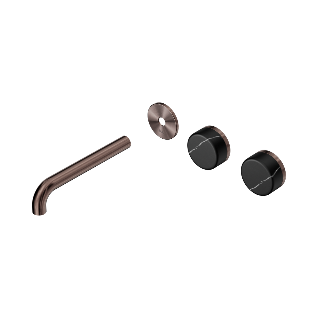 Nero Serenity Wall Basin Set 185Mm Offset Spout - Brushed Bronze Marquina Black Handle Trim Kit
