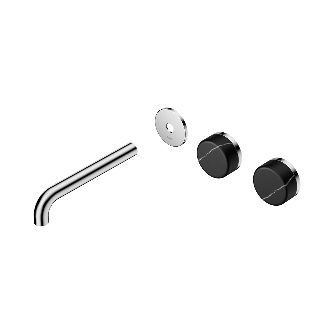 Nero Serenity Wall Basin Set 185Mm Offset Spout - Chrome Marquina Black Handle Trim Kit Only